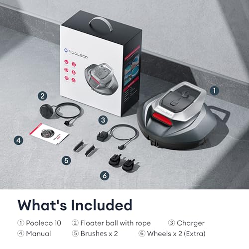 Pooleco Robotic Pool Cleaner, Pool Vacuum for Above & In-Ground Pool, Dual-Motor Suction, 90Mins Runtime Automatic Self-Parking, 2.5h Fast Charging, Up to 850 Sq.ft, Pooleco S110