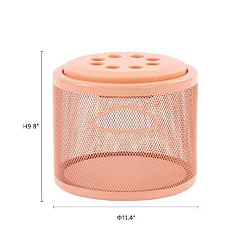 ONENOE Modern Metal Round Small Stool with Storage, Foot Rest Ottoman, Lego Toys Stackable Storage Organizer Bins with Lids for Toddler Kids Girls Boys, Pink, 1 Pack