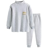 GLEAMING GRAIN Toddler Boys Long Sleeve Striped Sleepwear Boys Thermal Underwear Organic Cotton Apparel PJ Set Grey 6T