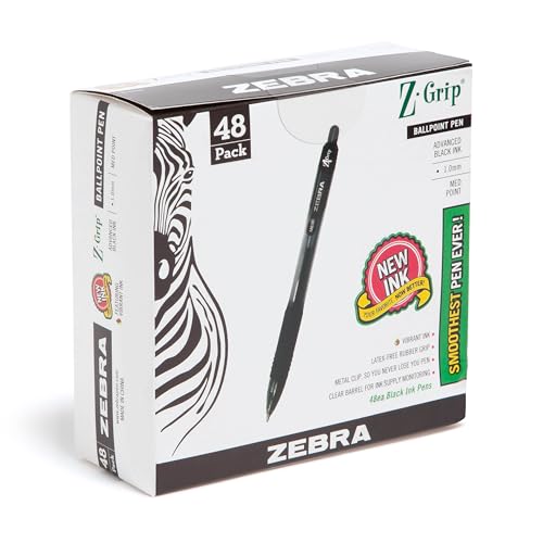 Zebra Pen Z-Grip Retractable Ballpoint Pen, Smooth-Flowing Black Ink, 1.0mm Med…