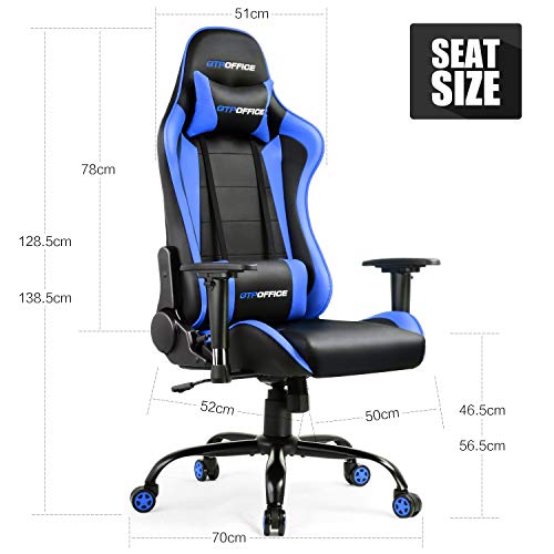 Gaming Chair Office Computer Racing Style Ergonomic Conference Executive Manager Work Chair Adjustable Swivel Leather High Back Desk Task Chair (Blue)
