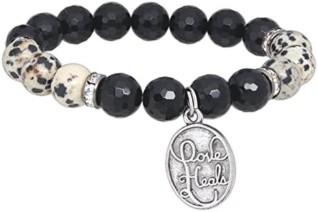 Whispering Prayer Beaded Bracelet with Inspirational Charm (Ink Splatter- Love heals)