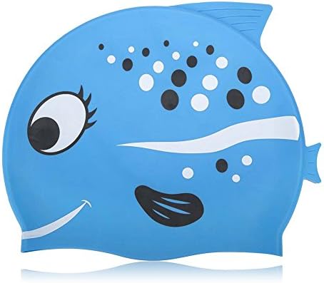 NGWALL Kids Swimming Cap Sartoon Fish Pattern Design (Silicone) Boy Swimming Cap Girl Swimming Cap Swim Cap for Children