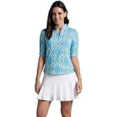 IBKUL Athleisure Wear Sun Protective UPF 50+ Icefil Cooling Romina Print Ruched Elbow Sleeve Top - 41931