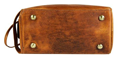 10" Premium Leather Toiletry Travel Pouch With Waterproof Lining | King-Size Handcrafted Vintage Dopp Kit By Aaron Leather Goods (Caramel - Dual Zipper)