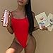 NE Norboe Strappy One Piece Backless Sexy Thong Bikini Swimsuits High Waist G String Bathing Suit for Women(Red, S)