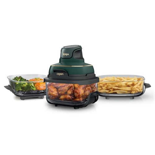 Ninja CRISPi Tragbarer Air-Fryer, 3,8 l & 1,4 l, 4-in-1: Heißluftfrittieren, Braten, Warmhalten, knusprig machen, kompaktes, 3 herausnehmbare Glasbehä