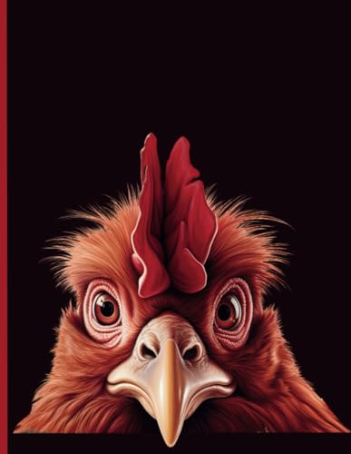 Rooster raphsody notebook - farm journal - animal composition book: Red, black & beige - college ruled - 8.5 x 11 - peeking rooster