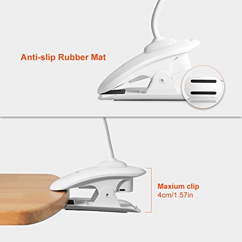 Raniaco Clip LED Reading Light,USB Rechargeable Touch Switch Reading Lamp-with Night Light,3 Adjustable Brightness Bedside Headboard Book Lamp with Day Light and Eye-Care Protection
