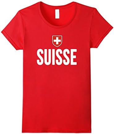 Women's SUISSE T-shirt Swiss Cross Flag Switzerland Svizzera Schweiz Medium Red