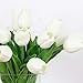 CEWOR 30 pcs Artificial Tulip Flowers Fake PU Flowers for Home Bridal Wedding Party Festival Bar Decoration(White)