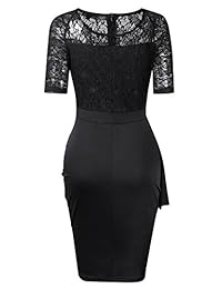 HiQueen vestido de cóctel para mujer, estilo vintage, con volantes, floral, de encaje, para negocios