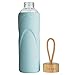ORIGIN - Best BPA-Free Glass Water Bottle with Protective Silicone Sleeve and Bamboo Lid - Dishwasher Safe – 22 Ounce (Sky Blue)