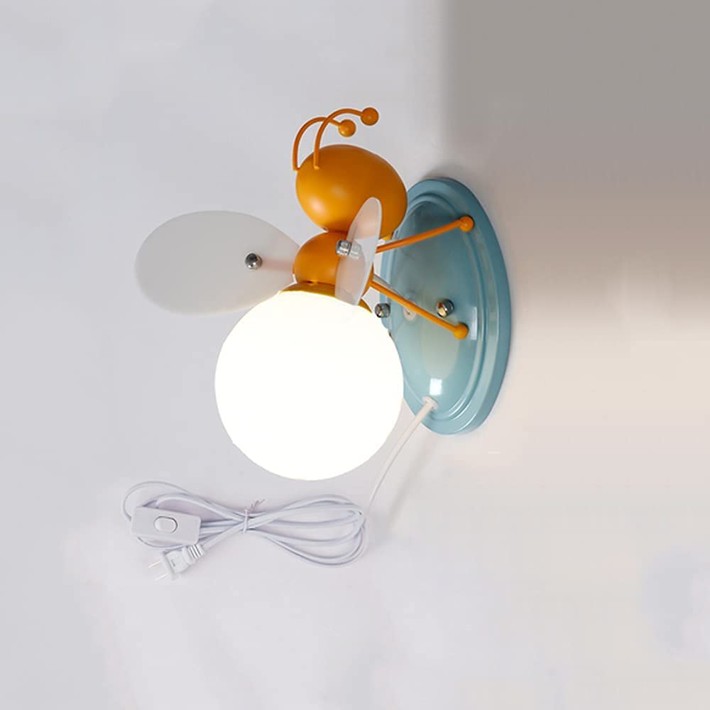 Photo 1 of KWOKING Cartoons Kids Wall Light 1 Light Cute Bee Shaped Wall Sconce with Glass Shade for Girls Boys Bedroom - Plug in