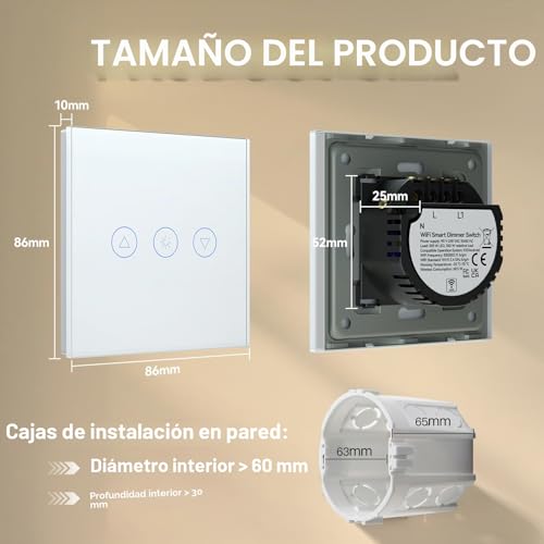 BSEED Wifi Light Dimmer Switch Smart Wall Switch Compatible with LED Touch Switch with Alexa/Tuya 300W 1 Gang 1 Way White 86mm (Neutral Wire Required)