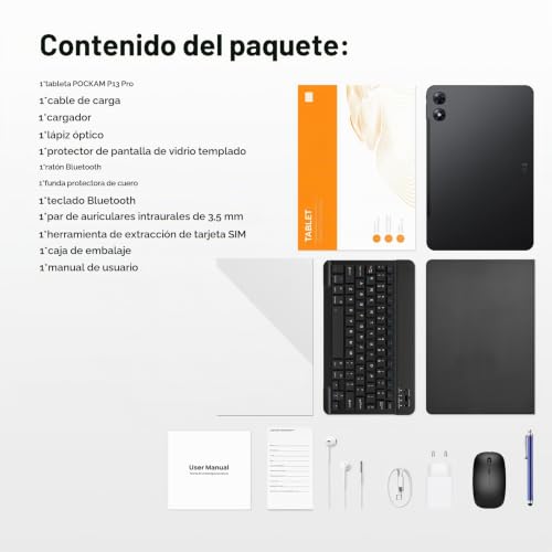 POPUX P13 Pro Tablet 13.4 Inch,Android Tablet 16, 2.4K 120Hz, Gemini AI | 48GB RAM + 256GB ROM, T7280, 12000mAh, WiFi 5, 4G LTE, 16MP + 8MP, Tablet with Keyboard, Stylus and Case, Black