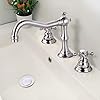 Bathroom Sink Faucet Widespread Brushed Nickle Double Mixing Tap Deck Mount Cross Knobs 3 Hole with Pop Up Drain