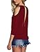 ALLEGRACE Women Sexy Slit Open Front Cold Shoulder T Shirts Fashion Tee Tops Wine Red S
