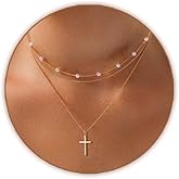 Airmb Cross Necklace for Women Gold/Silver Plated Layered Dainty Cross Chain Trendy Choker Satellite Charm Small Crucifix Pendant Gold/Silver Necklace Stackable Hypoallergenic Delicate Gift for Women