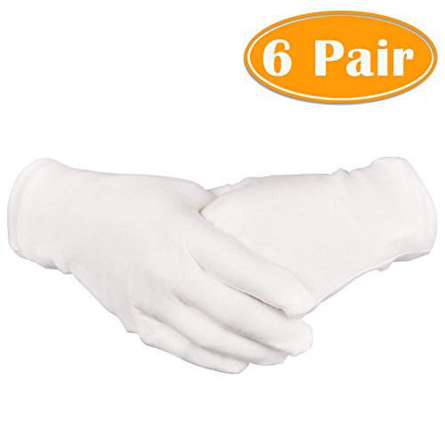 Paxcoo 6 Pairs White Cotton Gloves for Cosmetic Moisturizing Coin