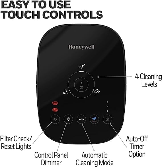Honeywell HEPA Air Purifier for Home, 488 Ft² Rooms in 1 hour, Auto Mode, Air Quality Indicator, Reduces Allergens, Dust, Pollen, Pet Dander, All Smoke Types, Odors, Black, HPA080