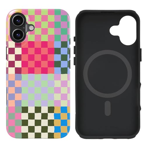 uCOLOR Compatible with iPhone 16 Case [8 ft Drop Tested] Compatible with MagSafe - Protective Luxury Designer Mag Series Cases 6.1" (Checkered, iPhone 16)