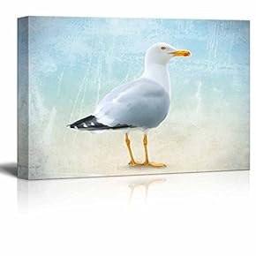 Canvas Wall Art - Seagull on Abstract Seascape Background - Gallery Wrap Modern Home Art | Ready to Hang - 12x18 inches