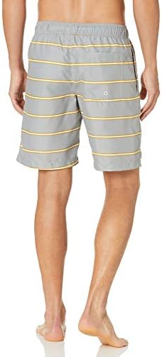 Shorts da Bagno da 23cm con Fodera Interna in Rete, Tasche, Chiusura con Coulisse Uomo, Grigio Righe, M