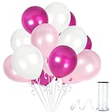 100 Pieces of 12-Inch Thick Latex Balloons | Shiny Assorted Pink and Ivory White Metallic Balloons with a Pearl Finish and 65 Yards of Crimped Curling Ribbon | Party Decorations for Any Occasion