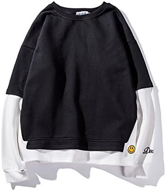 ndsoo Men's sweater sweater loose Korean long sleeved jumper long sleeved sweater stitching students,black,M