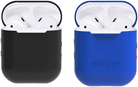 NACCAN Double AirPods Case Protective Silicone Cover and Skin for Apple Airpods Charging Case Double Case Per Package (Black+ Blue)