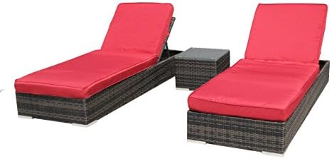 3 Piece Chaise Lounge Set,Patio Sun Lounger Set-Red