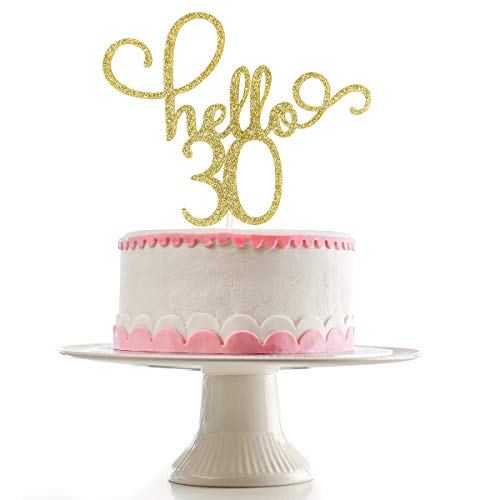 Hello 30 Cake Topper Gold Glitter Thirty Cake Topper, 30th Birthday