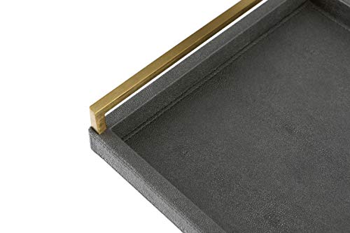 WV Decorative Tray Faux Shagreen Leather with Brushed Ti-Gold Stainless Steel Handle (Dark Grey) - Thumbnail 2