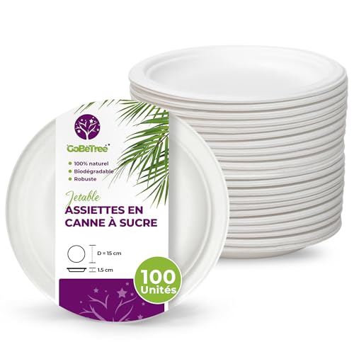 GoBeTree 100 x White Sugarcane Bagasse Round Disposable Plates 15cm Heavy Duty Disposable Paper Plates for Camping, Picnics, Parties, BBQs, Birthdays