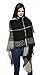 Women's Knitted Cardigan Plaid Irregular Shawl Poncho Cape Sweater Coat (Black)