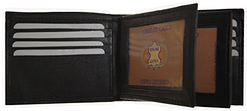 Improving Lifestyles Men's SUN 1225 BK Leather Wallet Black Bifold Fixed Flip 3 Window Id Organza Gift Bag, Black, One Size