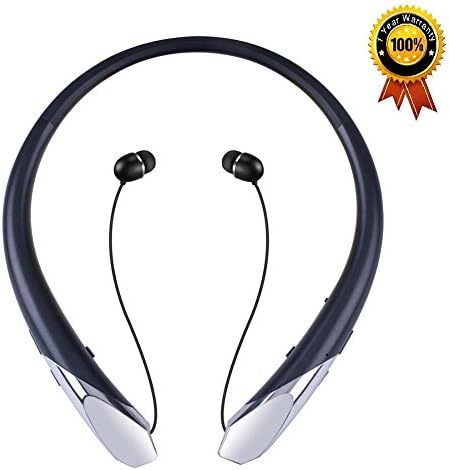 Bluetooth Headphones Wireless Headset Retractable Stereo Neckband Earbuds with Mic for iPhone X/8/7/6 Android (12 Hours Play Time, Bluetooth 4.1, Noise Canceling, Black)