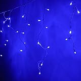 LEDwholesalers 16.4-Feet 120-LED Icicle Christmas Holiday Lights with White Wire, Blue, X059BU