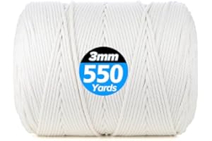 VENROII Macrame Cord 3mm x 550Yards, 100% Natural Cotton Macrame Craft Rope, 4 Strand Twisted Soft Cotton Cord for Handmade Wall Hanging, Dream Catcher, Plant Hangers, Knitting, Craft Cord