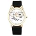 Winhurn Super Cute Cat Glasses Design Analog Quartz Women Wrist Watch (Black)