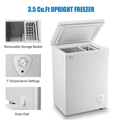 WANAI Chest Freezer 3.5 Cubic Feet Mini Small Deep Freezers with Adjustable Thermostat Top Open Door Freezer Compressor Cooling with Rmovable Storage Basket for Home, Kitchen Office Apartment, Black