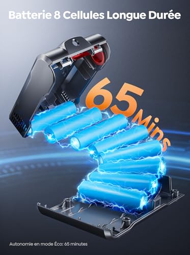 SMOTURE Cordless Vacuum Cleaner, 50KPA 600W 65Mins Powerful Cordless Vacuum Cleaner with Mattress Brush, 1M Hose, Auto Mode, Touch Screen, Scented Mop for Animal/Home/Car Hair
