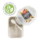 Bento Box Lunch Container, 3 Compartment Food Box for Meal Prepping, Reusable Meal Prep Container with Spoon & Grey Lid, Food Prep Lunchbox for Kids & Adults, Divided Food Storage Container with Lid