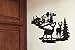 Deer and Lodge in Woodlands Metal Wall Art By Cabin Ironworks - Rustic Mountain Country Home Decor- Silhouette Depiction of a Pine Tree Forest, Clouds, Sun, and a Pair of Majestic Bucks.