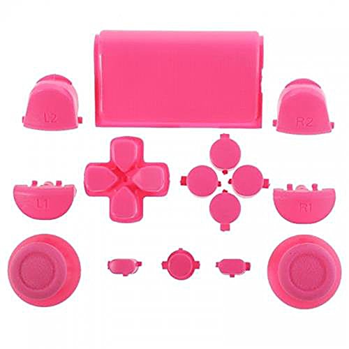 ElementDigital 15Pcs PS4 Replacement Shell Full Buttons, Thumbsticks Thumb Grip + D-pad For Sony Playstation 4 Controller (Pink)