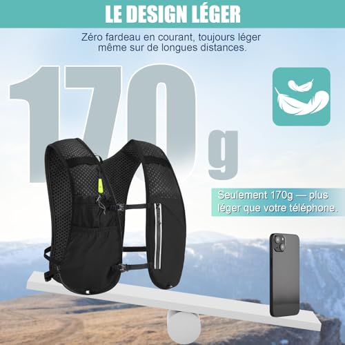 ONETOALL Women's Reflective Running Hydration Vest with 500ml Flask, LED Light, Running Vest 6oz for Marathon, Trail, Hiking