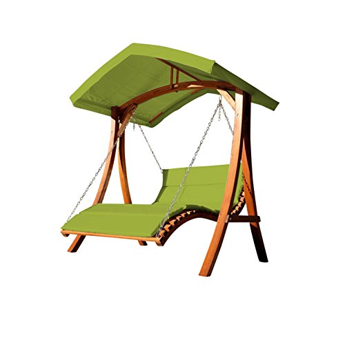 ALEOS. Design Doppelliege Hollywoodliege Hollywoodschaukel Gartenschaukel Aruba GRÜN Holz Lärche mit Dach