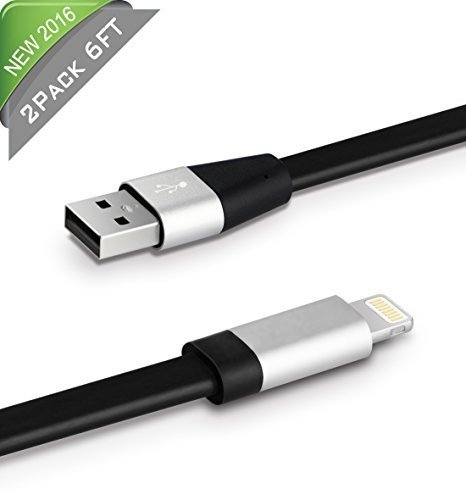 Avolare [2Pcs 6Ft]Flat Syncing and Charging Cord, Car Charger Cable Lightning to USB Cable for iPhone 6S / 6S Plus, iPhone 6 / 6 Plus, iPhone 5S 5C 5, iPad Air/Mini, iPad 4th, iPod (Black)