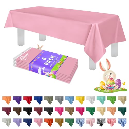 Grandipity Pink Plastic Table Cloth Disposable (6 Pk) 54in x 108in Plastic Tablecloths for Rectangle Tables - Premium Party Table Cloths Disposable for 6ft to 8ft Rectangle Tables — image 1